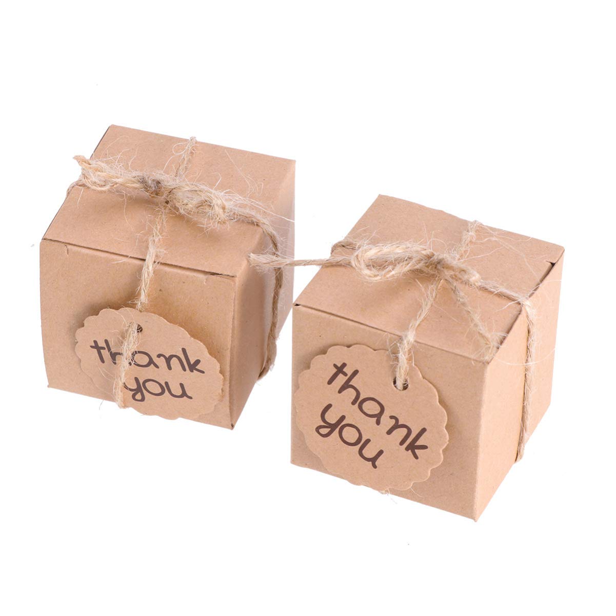 Toddmomy Small Square Kraft Paper Thank You Candy Boxes 20 Pack with Cards for Baby Shower Wedding Party Favors Boxes