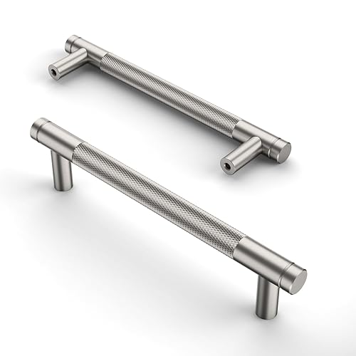 Asidrama 10 Pack 5 Inch(128mm) Brushed Satin Nickel Cabinet Pulls Knurled Cabinet Handles Cupboard Handles Kitchen Cabinet Hardware for Cupboard Drawer Pulls