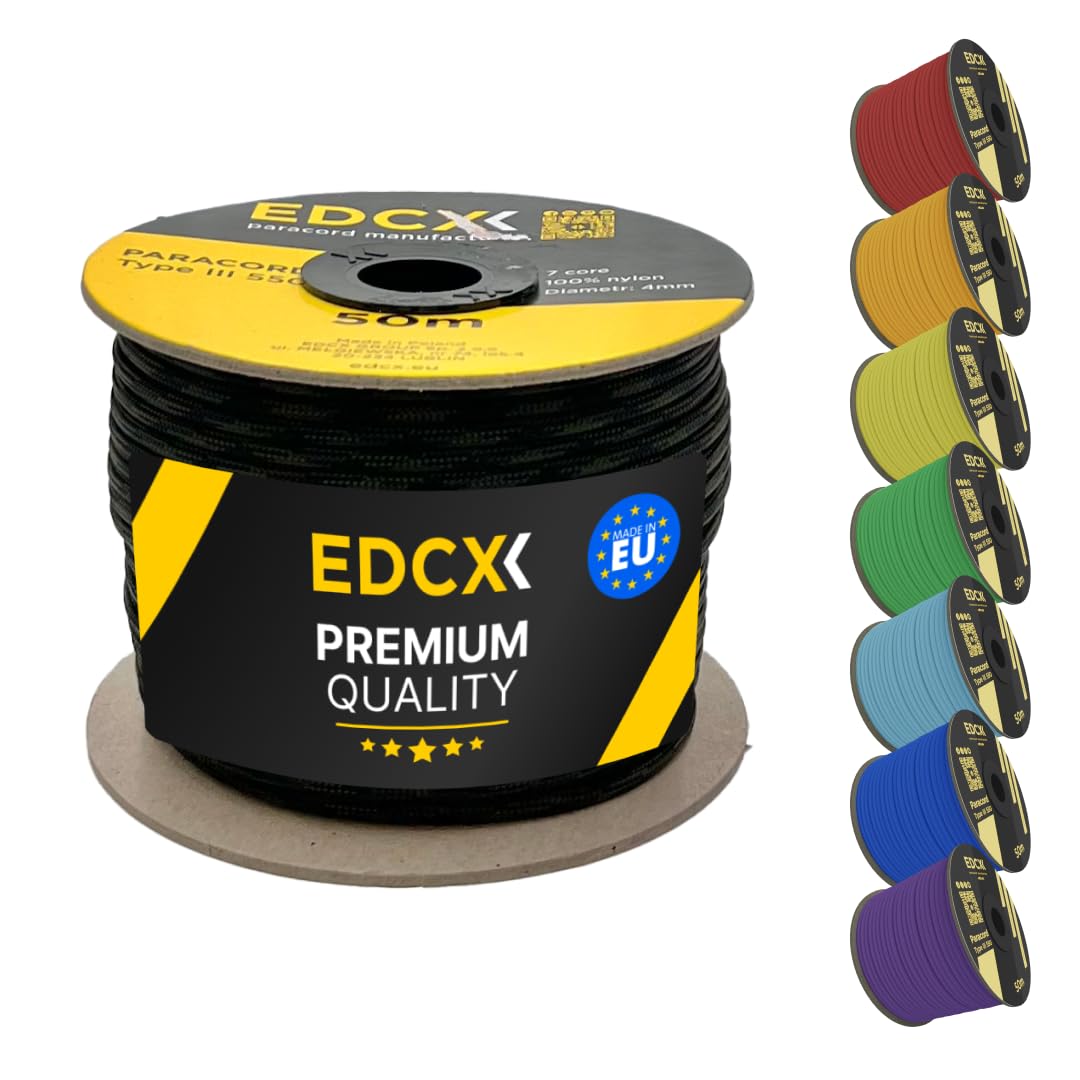 EDCX 4mm Nylon Paracord 550 50m (165 feet) | Ideal for Camping, Survival, Outdoor, Crafting, DIY | 100% Nylon Rope 4mm | Paracord 550 Type III in Solid Color (Black Forest, 50 m)