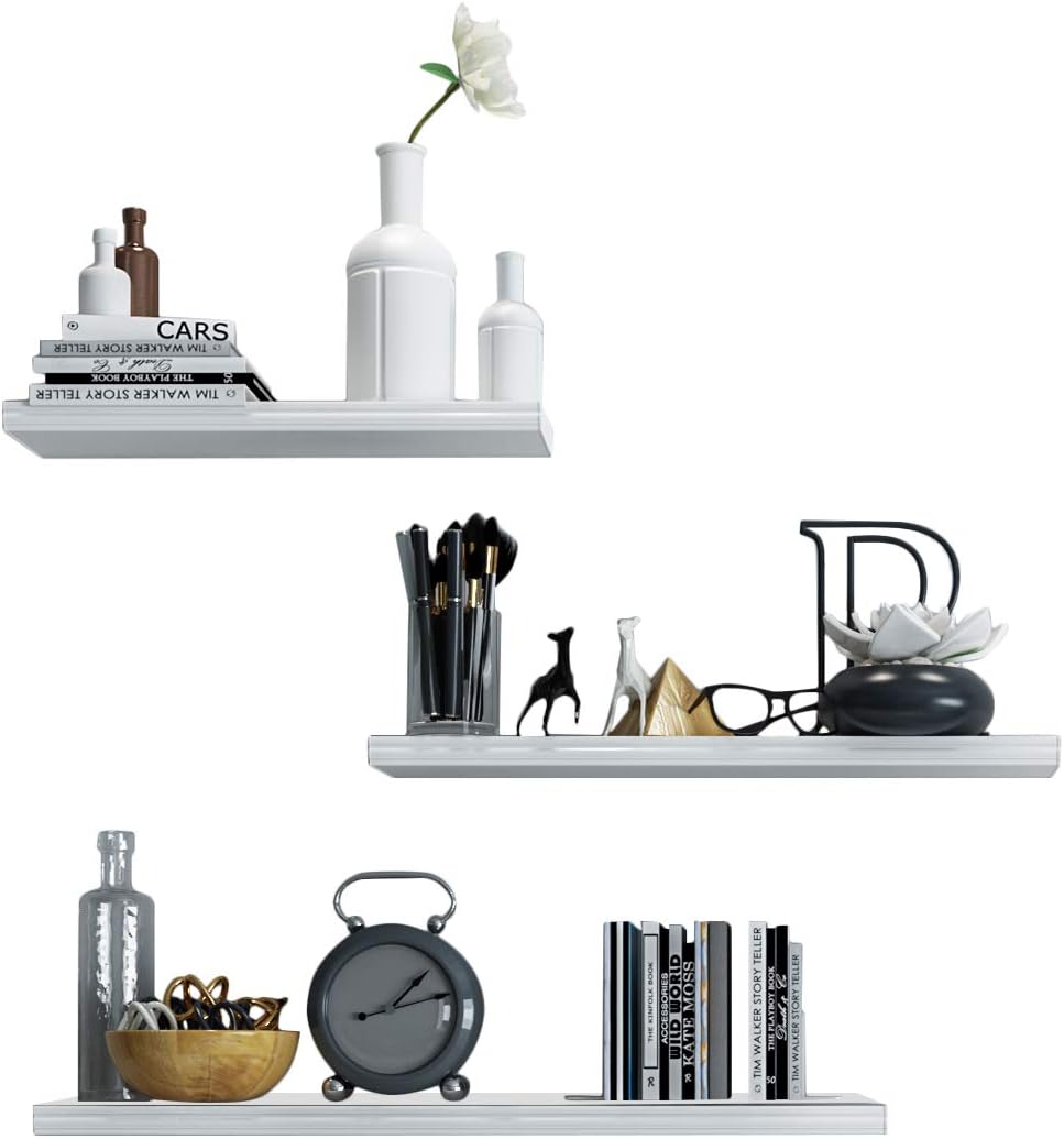 Evron Floating Shelves Wall Mounted Set Kitchen Silver Grey With Black Side Bordure Set Of 2 Water Proof Wall Shelves For Living Room Office And Greenhouse Bedroom Dining Room Floating Shelves