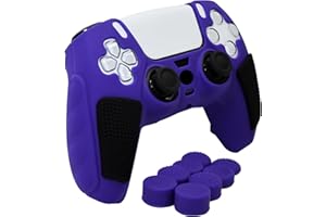 HLRAO Anti-Slip Purple PS5 Controller Skin,Soft Thicken Studded Protective Silicone Cover Skin Grips Compatible with PS5/Slim/Pro Controller and 8 PCS Thumb Grips Caps.