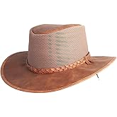 American Hat Makers Breeze Leather & Mesh Sun Hat | Wide Brim, UPF50, Breathable & Adjustable | Perfect for Outdoors