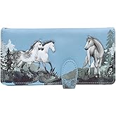 Shag Wear Horse Meadow Large Wallet for Women and Teen Girls Vegan Faux Leather Sky Blue 7"