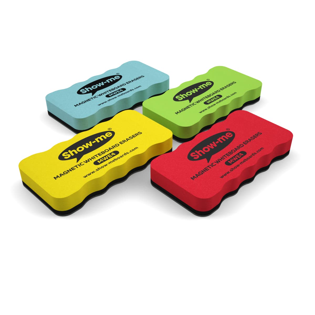 Pack 4 Show-me® Magnetic Whiteboard Erasers, Assorted Colours
