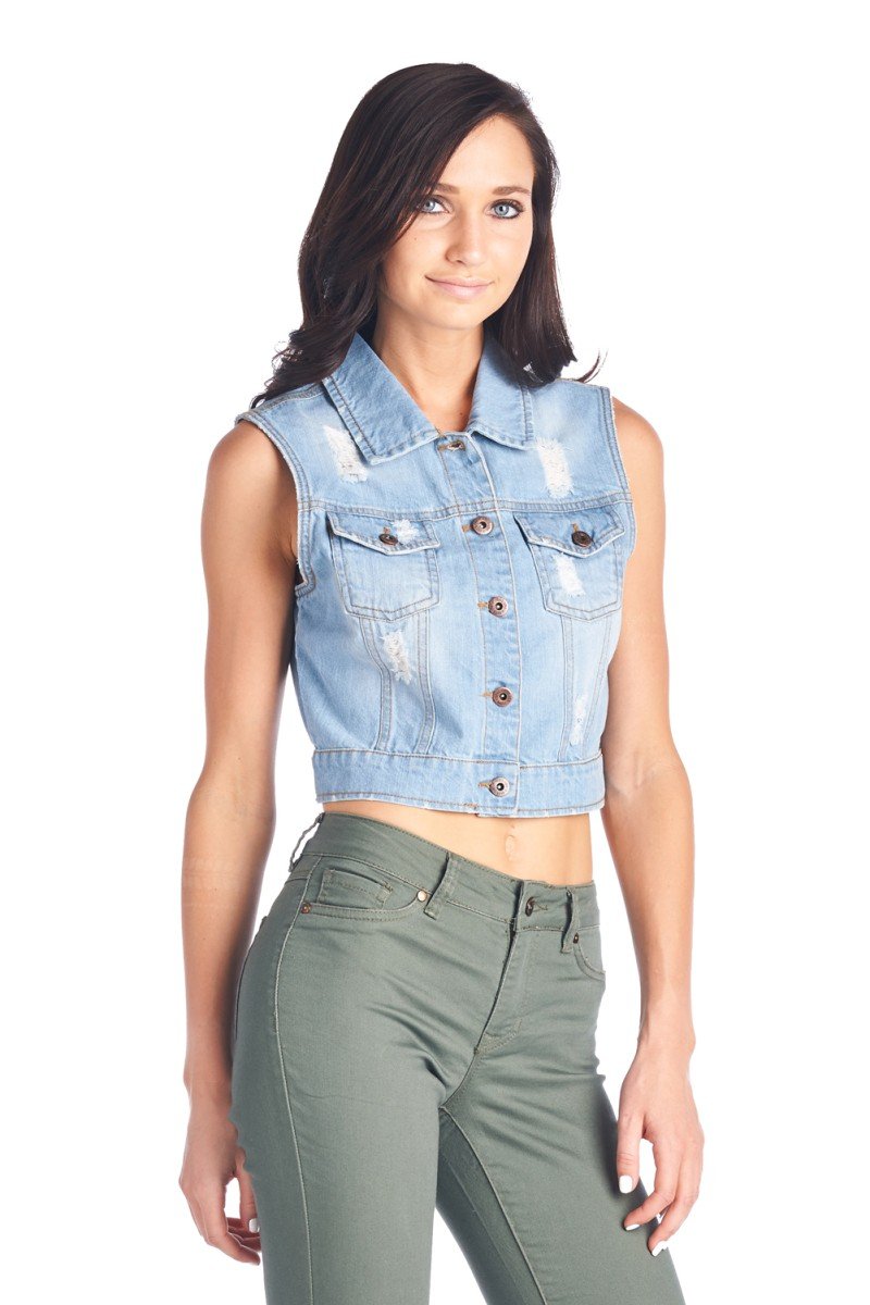 blue jean sleeveless jacket