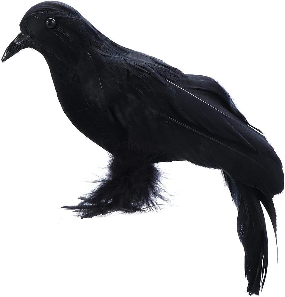 Amazon ブラックフェザークロウ ふわふわ足 人工カラス カラスカラス鳥 リアルな羽根カラス ハロウィーンパーティー装飾用 おもちゃ おもちゃ