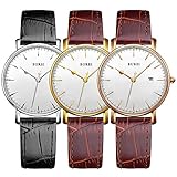 BUREI Men Womens Ultra Thin Watches Analog Quartz Date Dial with Soft Band