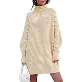 LILLUSORY Sweater Dresses for Women 2026 Fall Fashion Mock Neck Long Lantern Sleeve Oversized Outfits Knit Tops Clothes