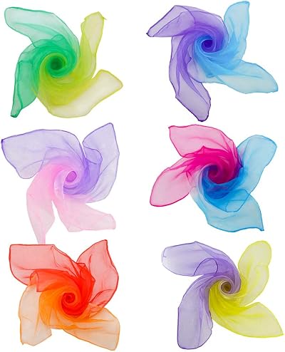 Lifreer 6PCS Gradient Dance Scarves Kids Juggling Rhythm Band Squares 60cm