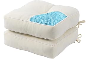 YZ HOME 2 Pack of Chair Cushions for Dining Chairs, Kitchen Chair Pads with Shredded Blue Memory Foam Filling, Indoor Outdoor Chair Seat Cushions with Ties, 18 x 18 x 5 Inches, Ivory