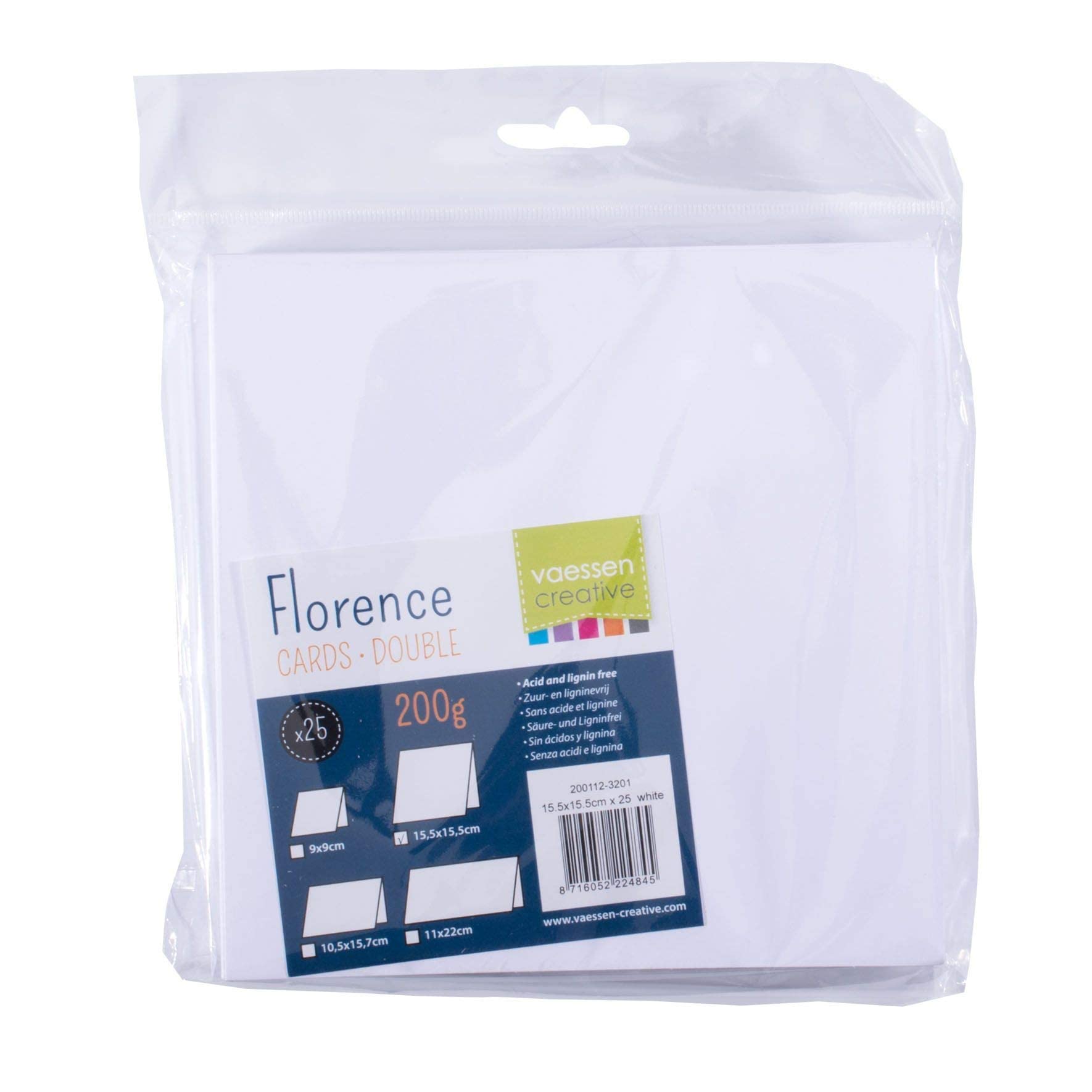 Vaessen Creative Large Square Florence Blank Craft Cards, White, Set of 25, Matching Envelopes Available
