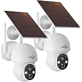 Hiseeu Solar Security Camera, 2PCS 4MP Wireless WiFi Camera Outdoor, PTZ 360° View, PIR Motion Detection, Color Night Vision, IP66, 2-Way Audio, 2.4G WiFi, No Monthly Fee