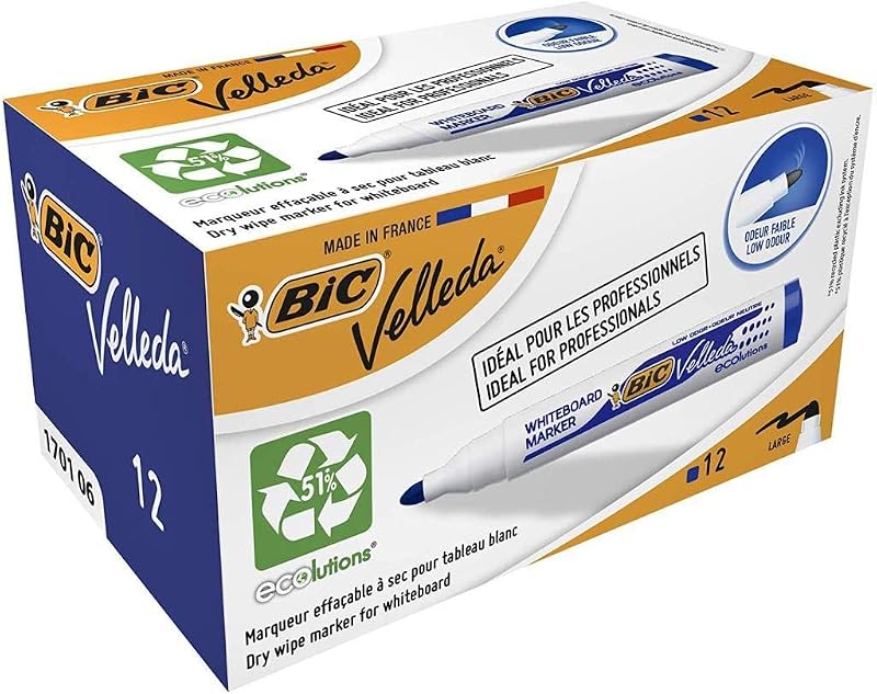 Velleda Ecolutions 1701 Rotuladores de Pizarra, Óptimo para Uso de Oficina y la Escuela, Azul, Paquete de 12 Unidades