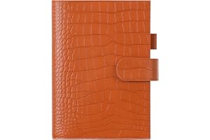 Moterm Leather A5 Notebook Cover - Fits Hobonichi Cousin, Stalogy and Midori MD Planners, with Pen Loop, Card Slots and Back Pocket (Croc-Pumpkin)