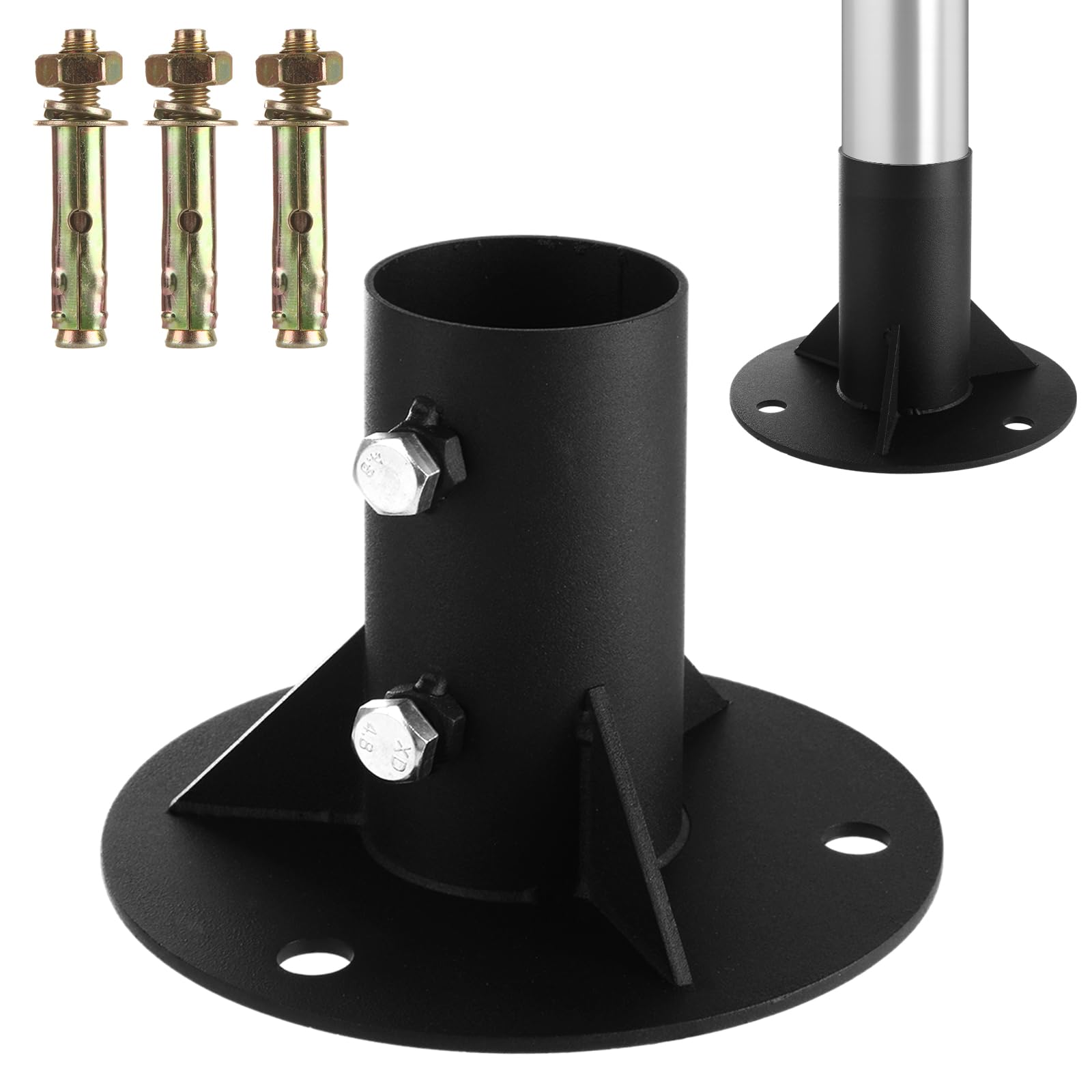 Photo 1 of ZUQIAN 2" Chain Link Fence Post Floor Flange, Heavy Duty Round Fence Post Base, Metal Fence Post Flange for Holding The Fence, Post Light, Mailbox, Flag, Included Bolts, Side Screws
