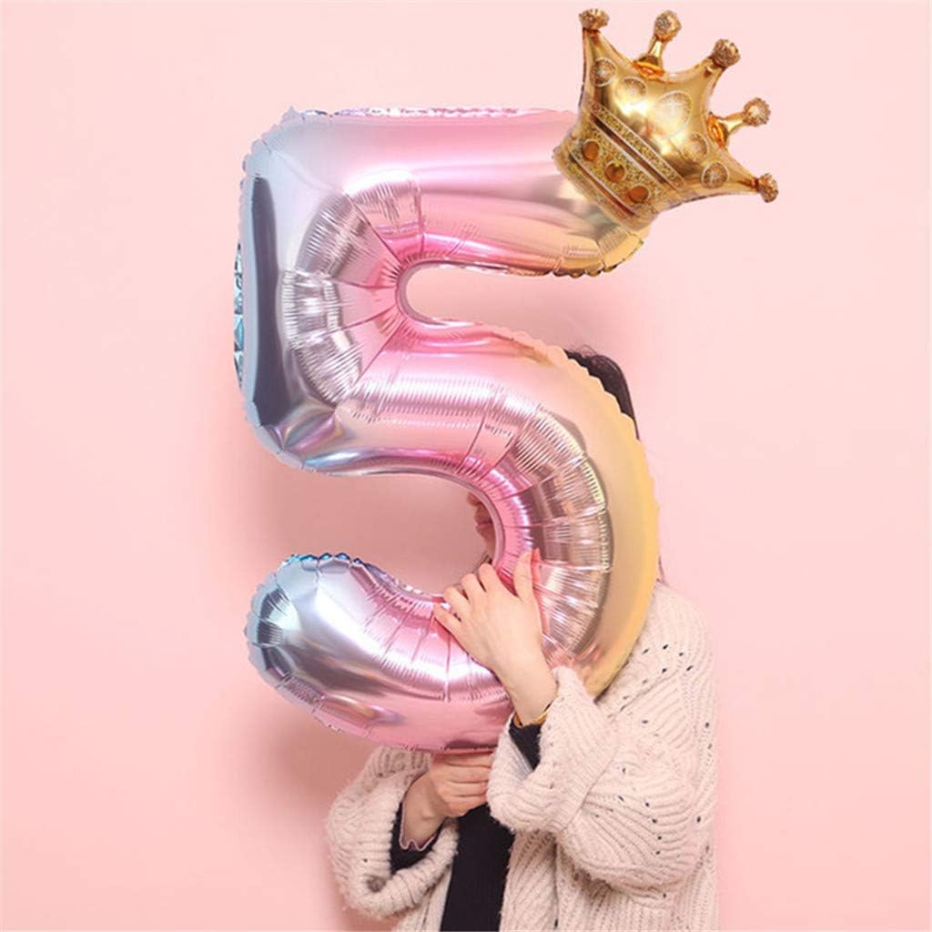 AGUIguo Number Balloons - 32" Inch Pink Gradient Crown & Numbers Foil Balloon | Own Banner Name Festival Birthday Party Supplies