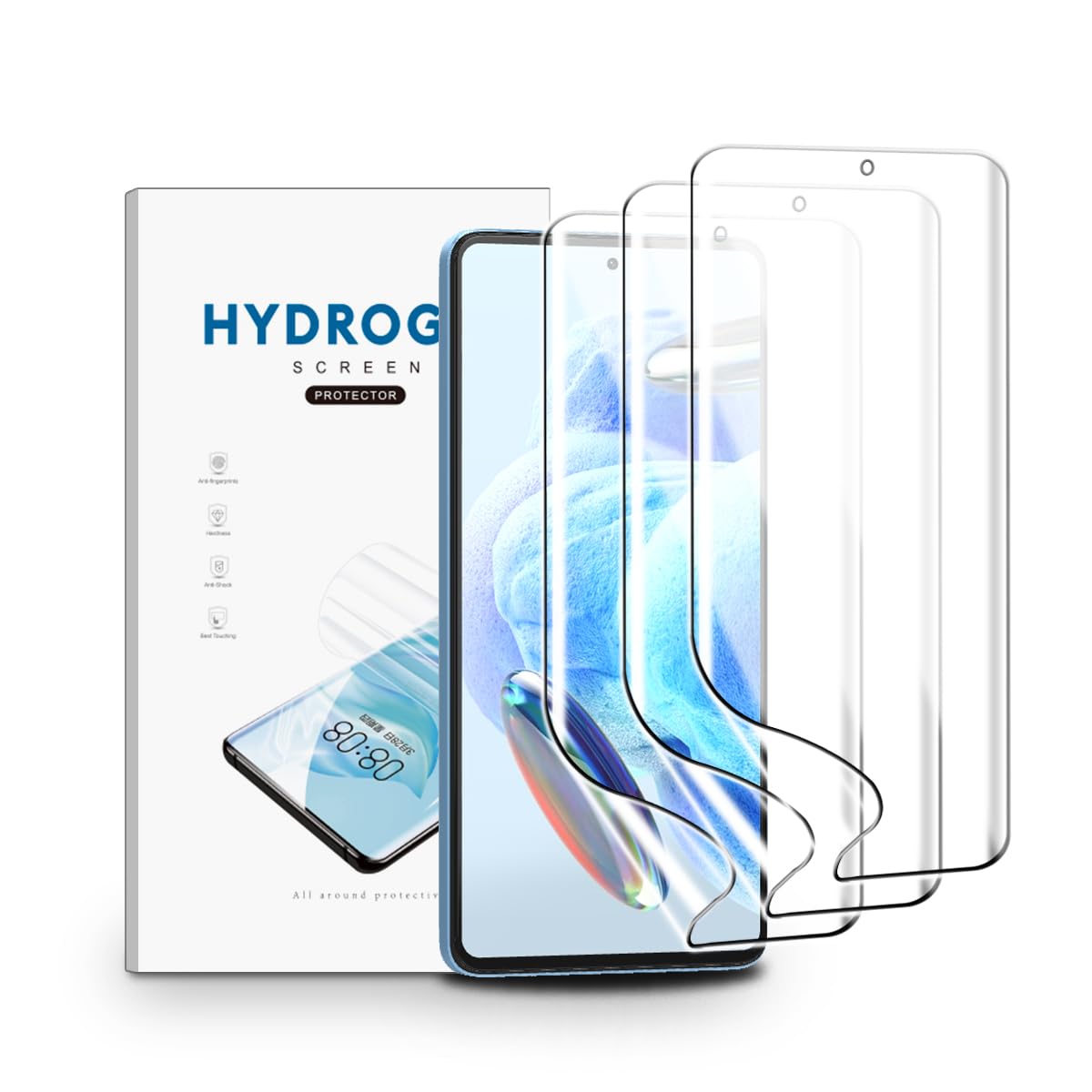 nvskvd Screen Protector for Xiaomi Redmi Note 12 Pro, 3 Pack TPU Hydrogel Film HD Clear Flexible, Support Fingerprint Unlock, High Sensitivity, Self-Healing (Not Glass)