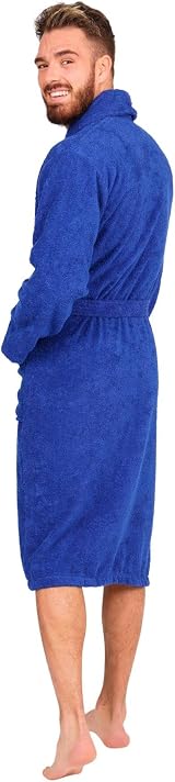 Adore Home Mens 100% Cotton Bathrobe Royal Blue L Shawl Collar Towelling view 3
