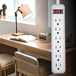 Clear Power 2-Pack 6 Outlet Power Strip with 1.5 ft