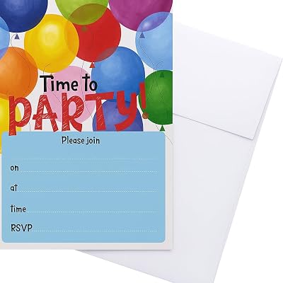 YLAB Time To PARTY Invitations 20 Pack Birthday Engagement Colorful Balloons