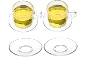 ARTSEWPLY 4Pcs Clear Round Glass Tea Saucers Plates Transparent Decorative Tea Plates for Coffee Cups