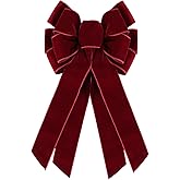 Ftuuo Large Burgundy Velvet Christmas Wreath Bow, 11 * 21" Xmas Premade Vintage Red Velvet Bow for Wreaths for Indoor Outdoor Tree Topper Door Garland Holiday Party Winter Decor