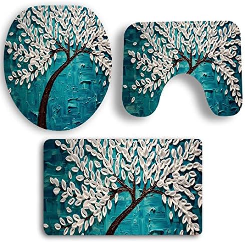 Warm, Soft & Comfy Cashmere Toilet Lid Tank Cover Toilet Seat Cover Toilet Mat Bathroom Non-Slip Pedestal Rug Bath Mat Set 3pcs by Quistal (E)