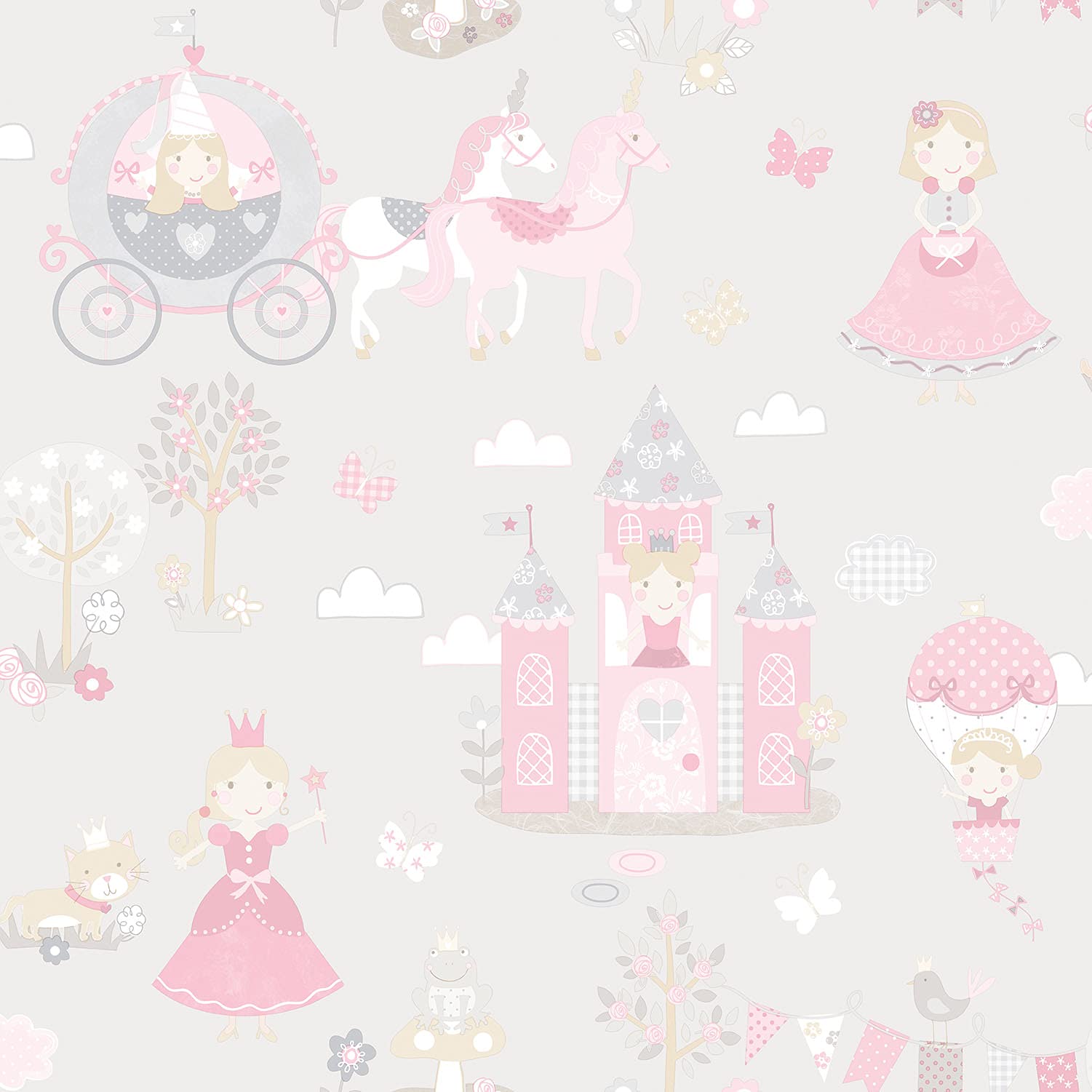 Galerie G78370 Tiny Tots 2 Fairytale Wallpaper, Grey/Pink, 10m x 53cm