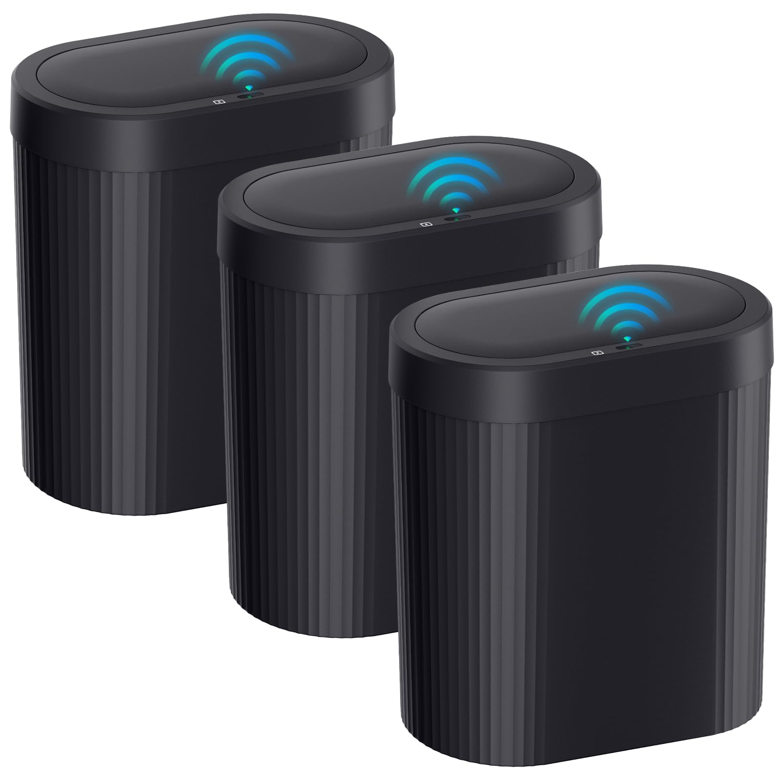 Photo 1 of jinligogo 3 Pack 5 Gallon Bathroom Trash Can with Lid, Automatic Motion Sensor Black Trash Can, Touchless Slim Waterproof Garbage Bin for Kitchen, Bedroom, Office, and Bathroom