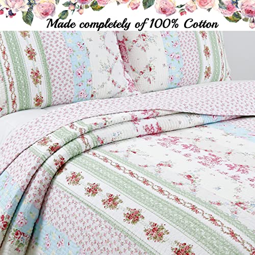 Cozy Line Home Fashions 100 Cotton Lightweight Simply Vintage Cottage Bedding Quilt Set Pink