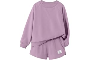 Ecolala Girls Sweatsuit Long Sleeve Casual Crewneck Sweatshirt and Shorts Set