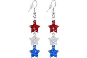 NEUJIWO 4th of July Earrings for Women Glitter Star Drop Dangle Earrings Patriotic American Flag Independence Day Accessories