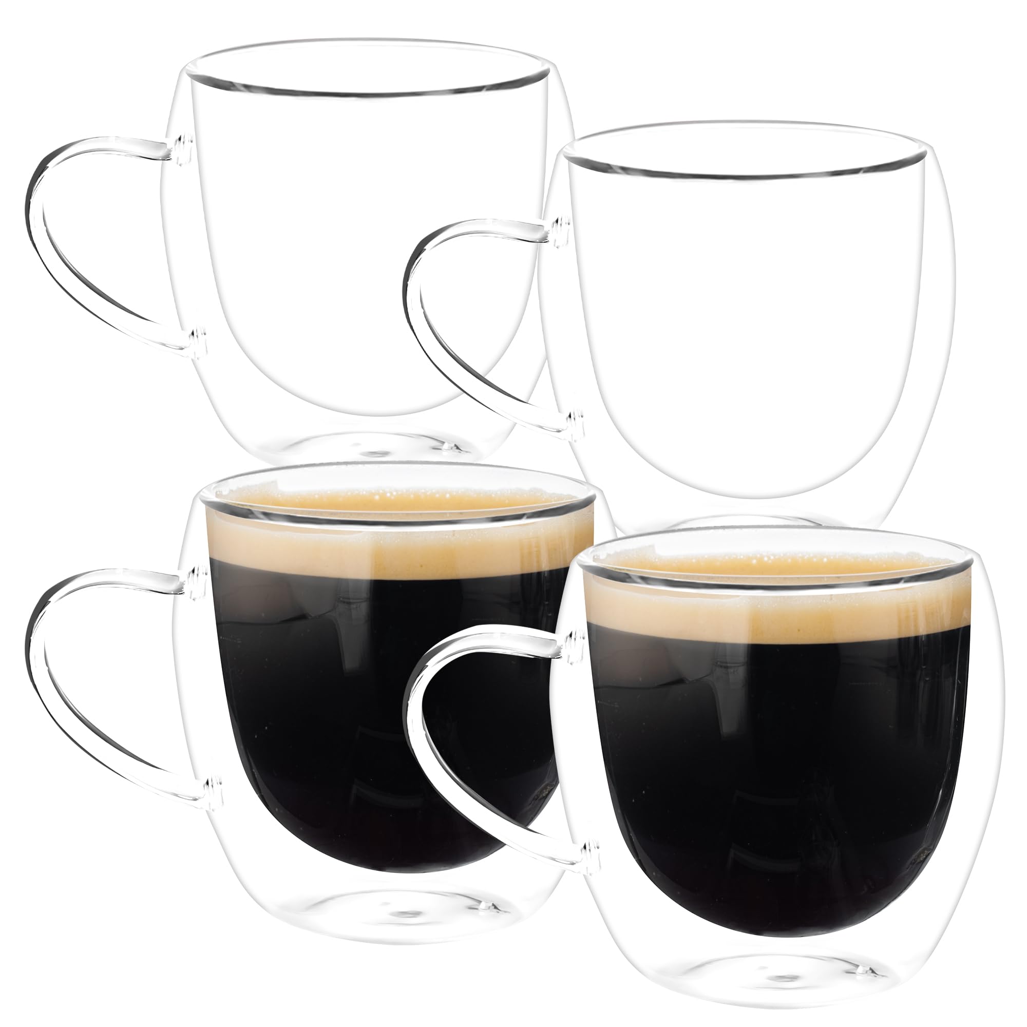 WENLISELL 4 PCS Double Walled Coffee Mug with Handle, 250ml Clear Cappuccino Latte Glasses Mugs, 8oz Thermal Insulation Glass Cup for Hot Cold Drinks, Tea, Milk, Juice