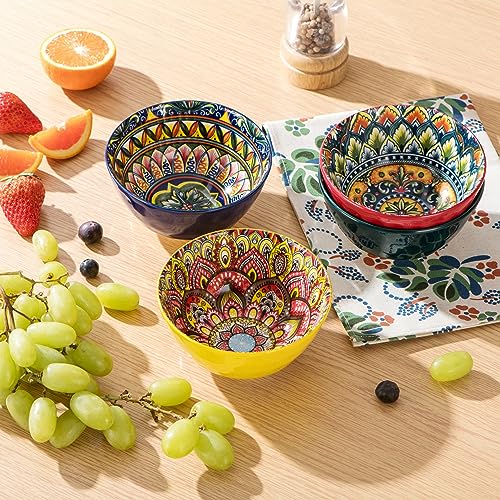 Henten Home Zuppiera Set of 6 Colored Ceramic Bowls - 360ml, Muesli Dessert Bowl | Salad | Soup | Corn Flakes | Breakfast, Boho Dinner Service - Multicolor