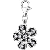 Quiges Black Enamel Daisy Flower Clip On Charm Pendant with Cubic Zirconia Silver Plated Women's Jewellery