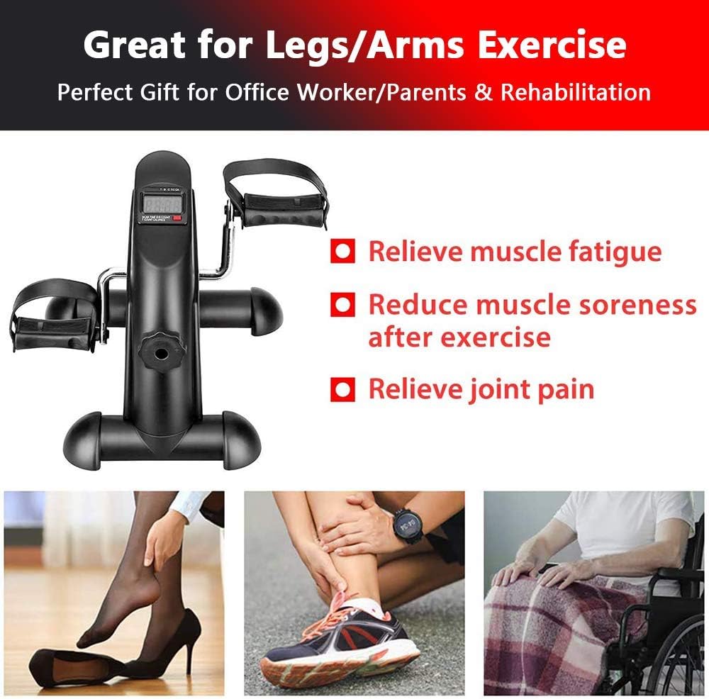 DECELI Under Desk Bike Pedal Exerciser - Portable Mini Exercise Bike for Arm/Leg Exercise, Mini Exercise Peddler with LCD Display（Black）: Health & Personal Care