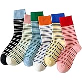CazDopaM 6 Paris Retro Style Colorful Striped Socks, Cute Athletic Crew socks for Women Slouchy Athletic Calf Tube Socks