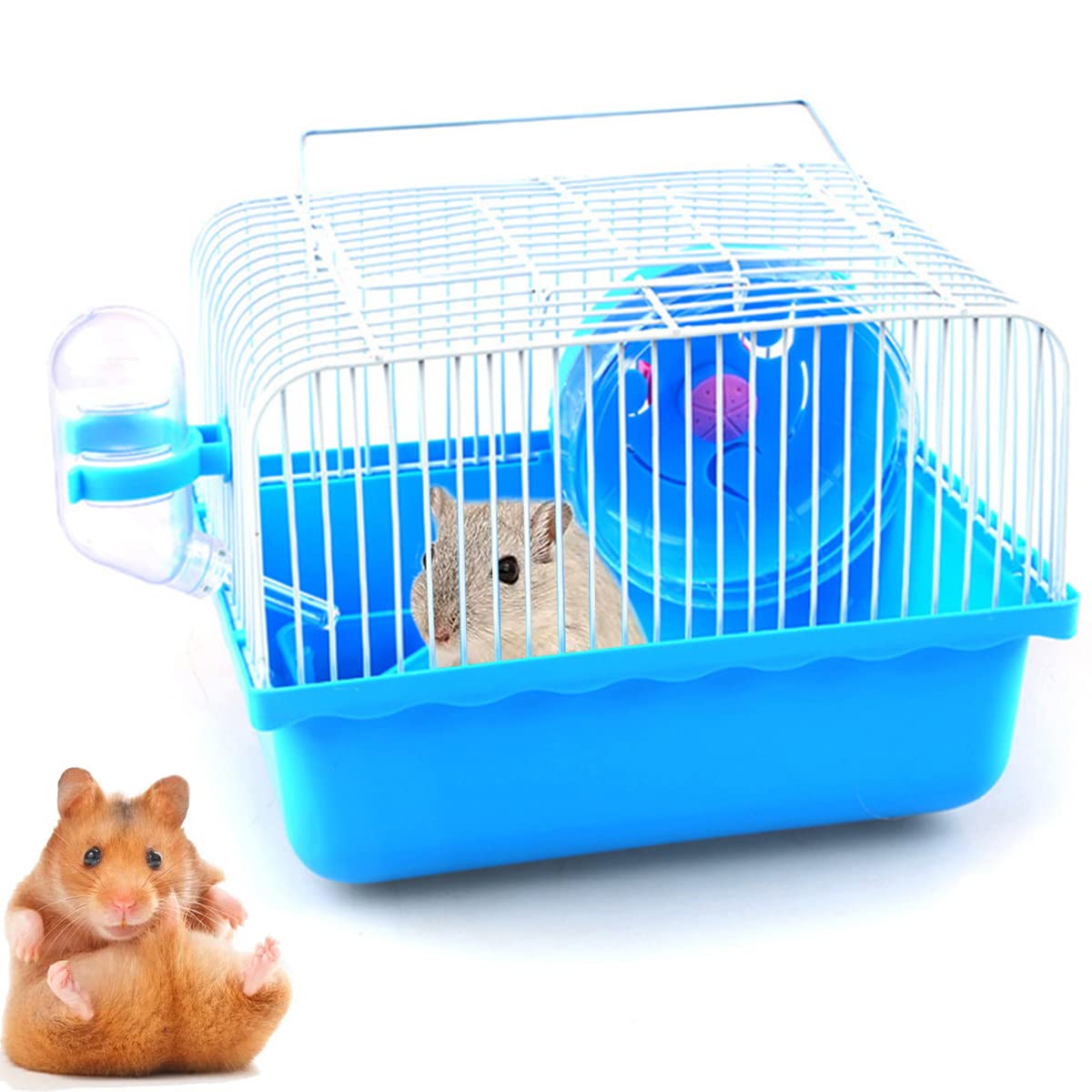 Hamster Cage,Pet Cage Dwarf Hamster Cage Small Pet Wheel Cage Hamster Cage Set Pet Portable Go Out Box Hamster House With Exercise Wheel Vacuum Drinker Food Bowl Bath Cage Blue 23x17x15cm