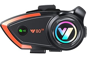 BTQILEYOO Y80-2X Motorcycle Helmet Bluetooth Headset, Flash Color RGB Lighting Effect, Bluetooth 5.3 Headphone, Smart Noise Reduction, HiFi Level Sound Quality, IPX6, Compatible with All Helmets