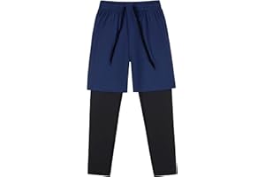 DANI CHINS Boys 2 in 1 Athletic Active Leggings Sports Running Quick Dry Breathable Compression Pants
