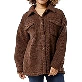 32 Degrees Women's Cozy Fleece Shirt Jacket Oversized, Brown, XL/XXL