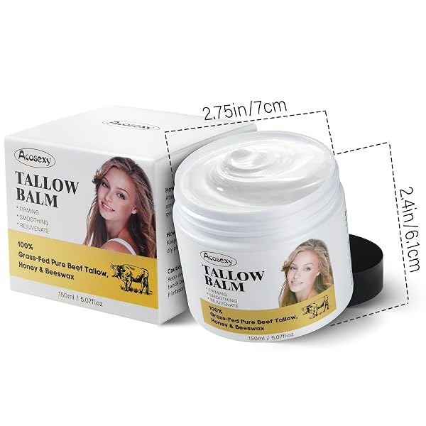 NEW BEEF TALLOW FOR FACE,HANDMADE WHIPPED TALLOW BALM WITH SHEA BUTTER,GRASS FED BEEF TALLOW FOR SKIN,ORGANIC BEEF TALLOW FACE MOISTURIZER,TALLOW AND HONEY BALM FOR DRY & SENSITIVE SKIN 5.07 OZ