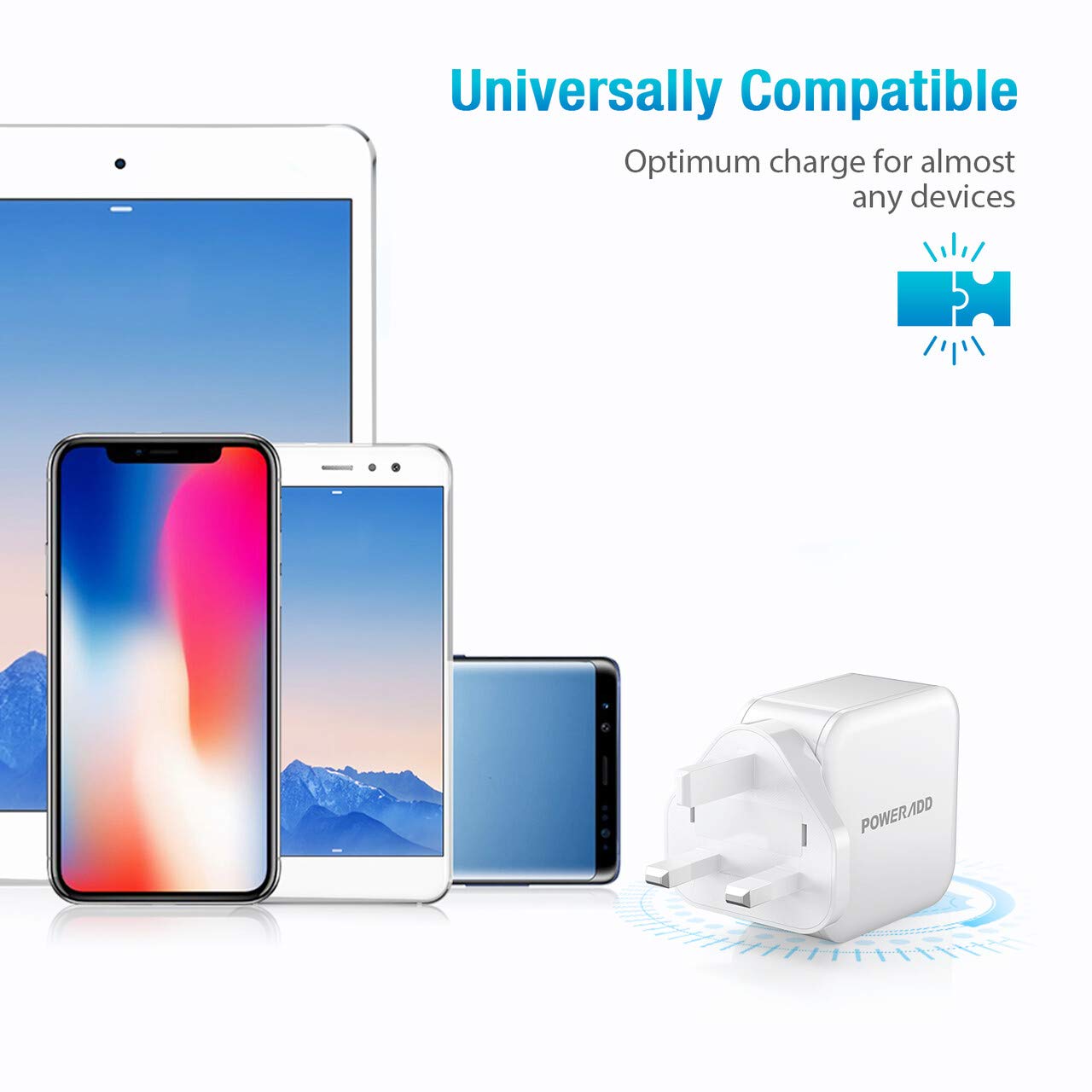 Poweradd USB Plug Charger-24W Dual Port USB Charger 2.4A Output Wall Chargers Power Adapter Compatible with iPhone 11 Pro/XS Max/XR/X/8 Plus, Galaxy, HUAWEI, HTC, Motorola, LG and More-White