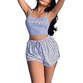 BIGFOX Pajamas for Women Sets Pj Sets Soft Lounge Set Camisole Tops and Shorts Babydoll Sleepwear Cute Print 2 Piece