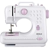 Sewing Machine for Beginners with Foot Pedal, Multifunctional Household Sewing Machine, Automatic Thread Rewind, Double Thread and Double Speed, 12 Build-in Stitches, MEGLE FHSM-505