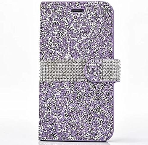 Iphone 7 Plus Case, Shinny Glitter Jelly Color Full Diamond Rhinestone Magnet PU Leather Stand Wallet Flip Case for Iphone 7 Plus 5.5"(Belt &amp; Card Cash Holder) (Purple)