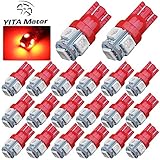YITAMOTOR 20 X T10 Wedge 5-SMD 5050 Red LED Light bulbs W5W 2825 158 192 168 194 for Interior Reading Dome Map Cargo Trunk Door Doorstep Courtesy Instrument Panel License Plate Side marker Light