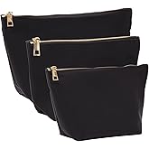 Glamlily 3 Piece Black Makeup Bag Set for Women, Nylon Zipper Cosmetic Pouch Organizers for Travel, Toiletries (3 Sizes)