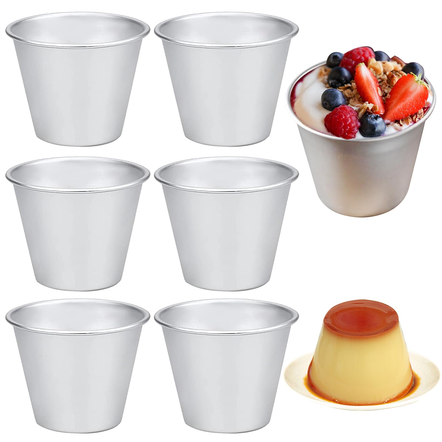 Pudding Moulds, Aluminum Dariole Moulds, Non-Stick Muffin Tins Individual Baking Cups, Mini Pudding Basins Egg Tart Cupcake Moulds (6)
