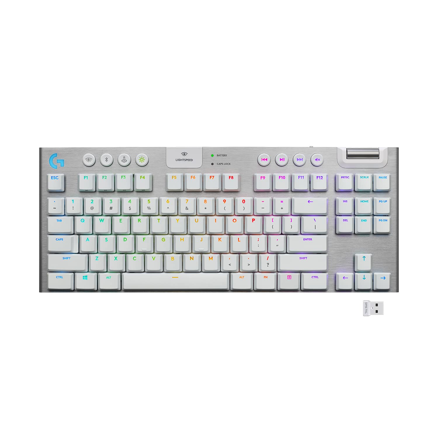 Logitech G915 TKL LIGHTSPEED RGB Wireless Mechanical Gaming Keyboard without Numeric Keypad, Tactile, Lightsync RGB, Advanced Wireless Technology and Bluetooth Support - White